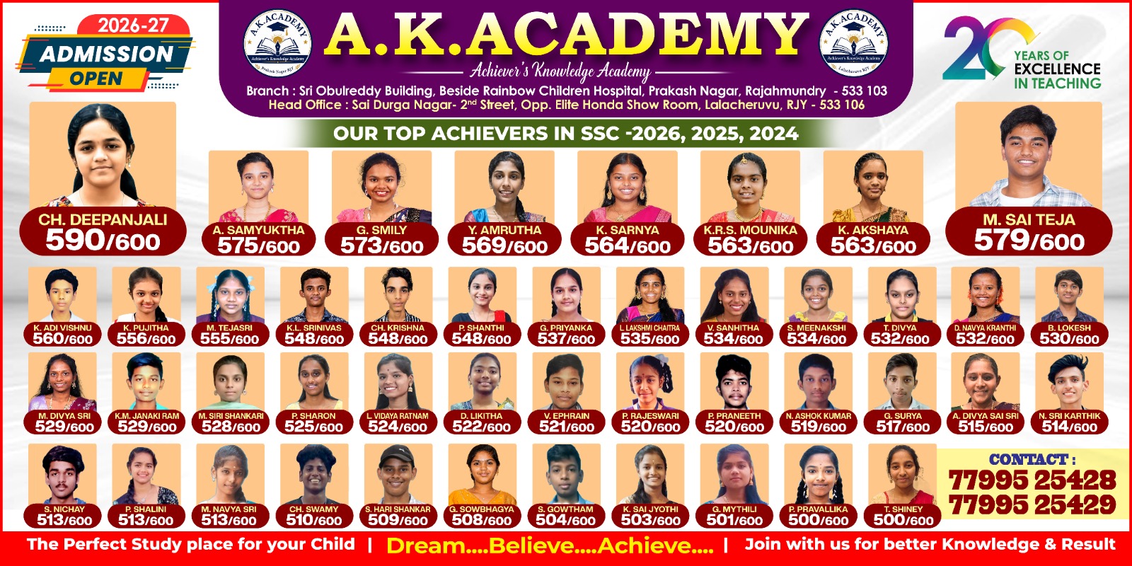 A.K. Academy Admissions Open 2026-27 — Top Achievers